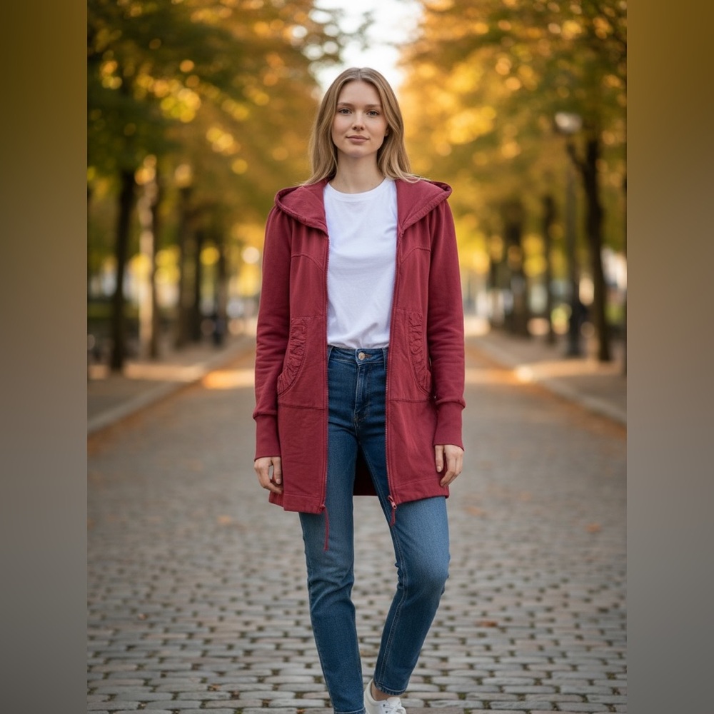 Prairie Underground Deep Red Hooded Coat (F-025)
